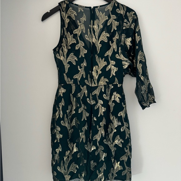 BCBGMaxazria Asymmetric Faux Wrap Dress in Fern Combo - Picture 5 of 8
